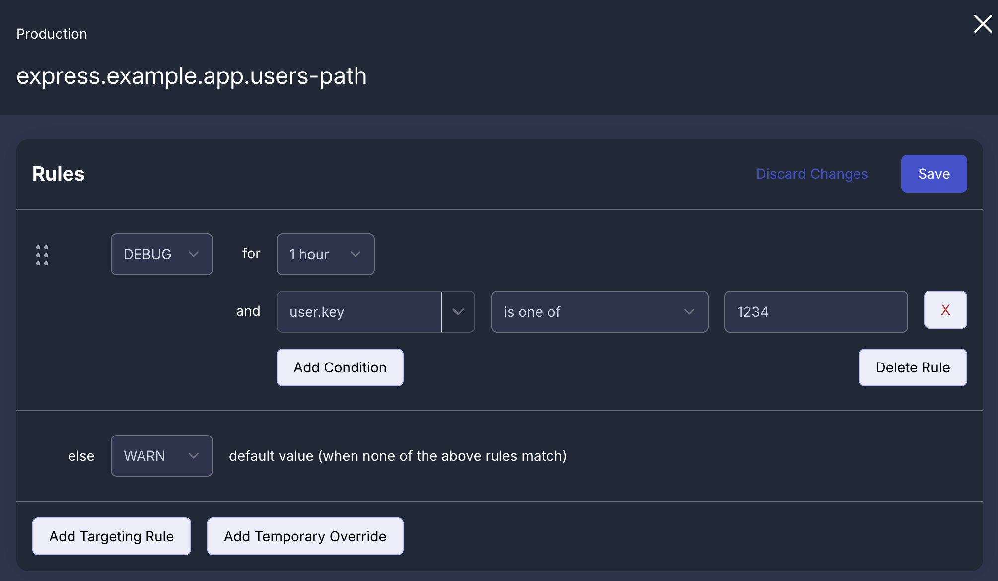 Target express route logging to just a single user